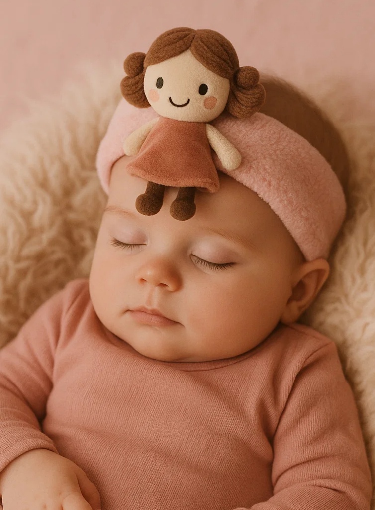 👧 Plush Doll Baby Headband – Cute Cartoon Newborn Infant Hair Accessory