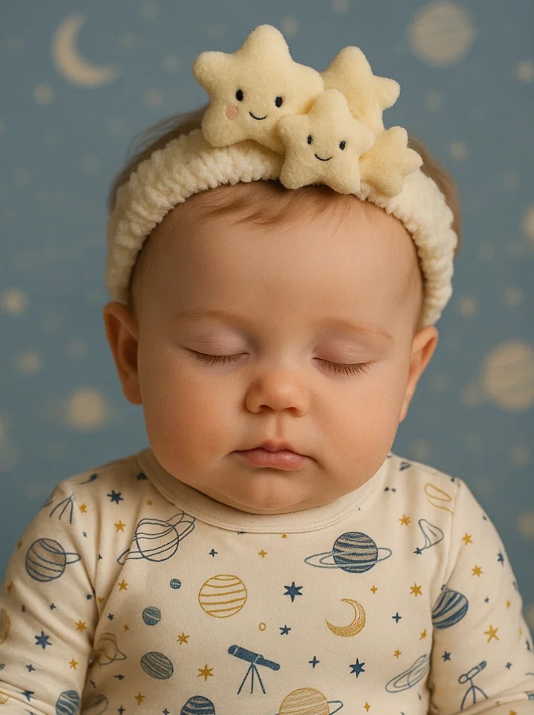 Celestial Stars Plush Baby Headband – dreamy multicolor constellation design