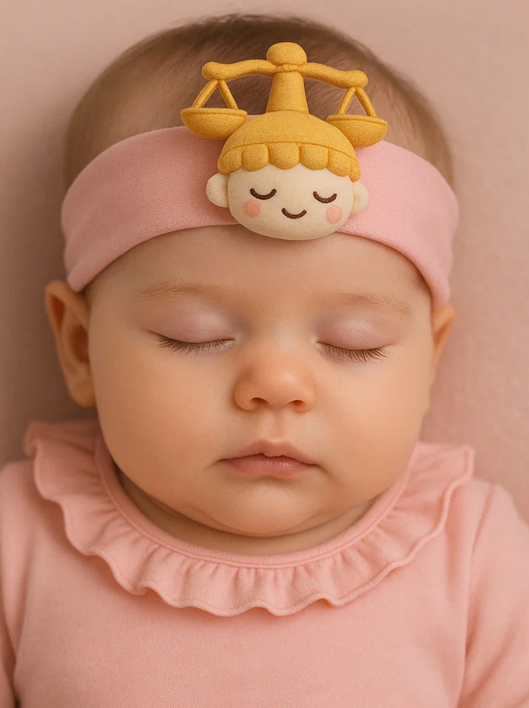 Libra Balance Plush Baby Headband – zodiac-themed design with embroidered scales