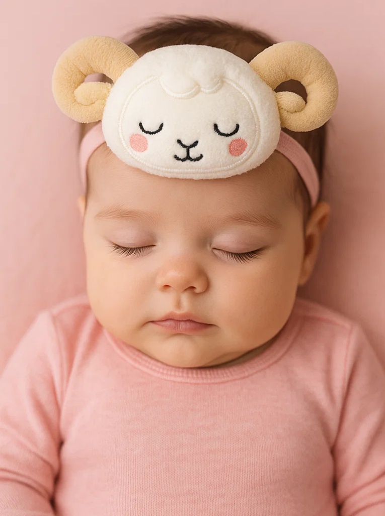 Aries Ram Plush Baby Headband – astrology-themed accessory with horned sheep design