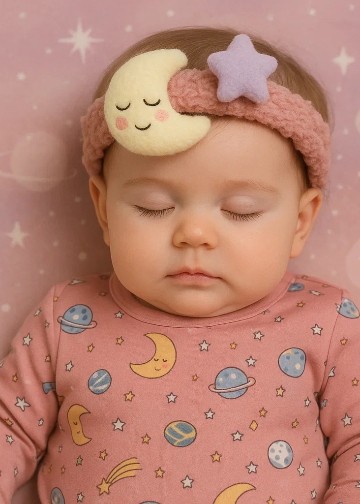 Planet Baby Haarband – Ein lustiges, farbenfrohes Haarband mit einem Design von Planeten und Sternen.