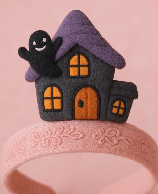 Bandeau en peluche pour bébé – Motif maison hantée