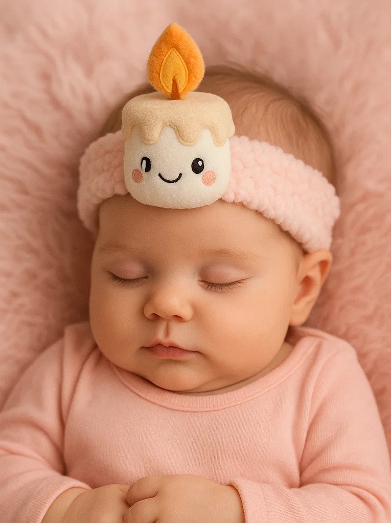 Tiara de pelúcia para bebê – Design de vela de aniversário