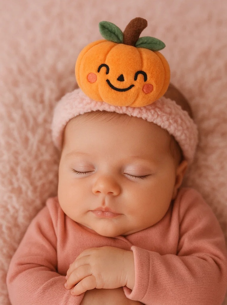 Cinta de Pelo de Peluche con Calabaza para Bebés – Adorable para Halloween