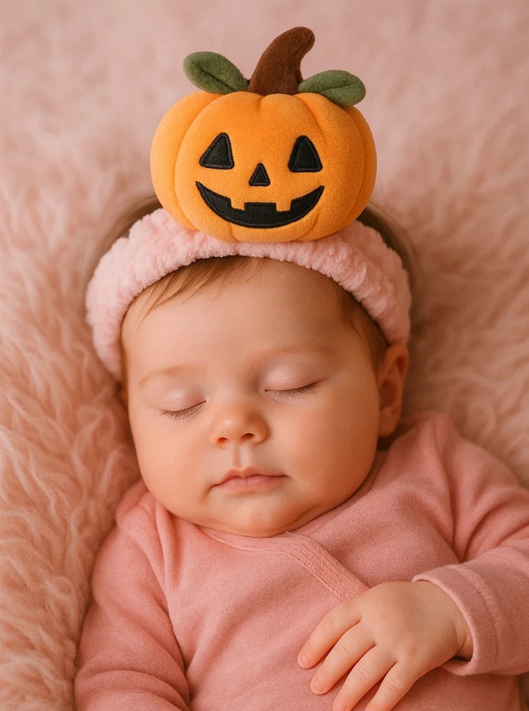 Faixa de Cabelo de Abóbora de Pelúcia para Bebês – Fofa para o Halloween