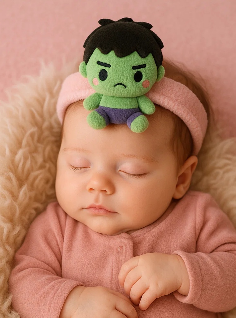 Grünes Monster Plüsch-Stirnband für Babys – Niedlicher Heldenstil