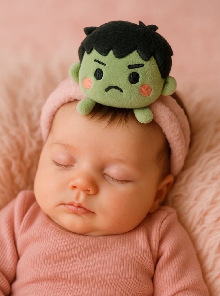 Cinta de Pelo de Peluche Monstruo Verde para Bebés – Estilo de Héroe Adorable