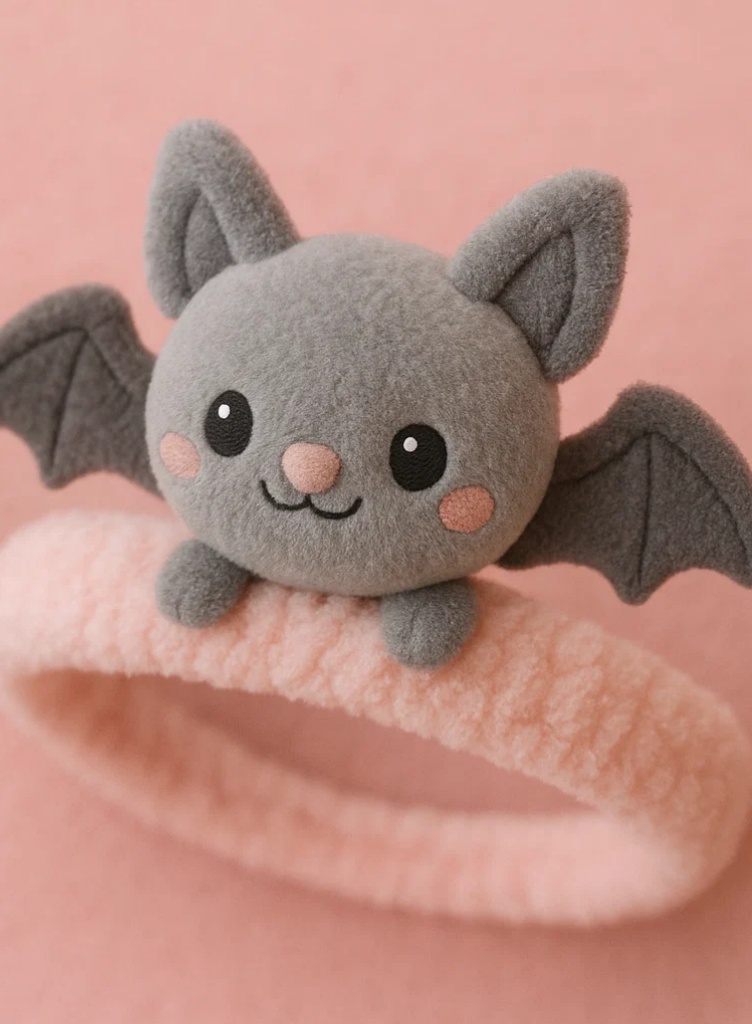 Bandeau en peluche Chauve-souris Grise pour Bébé – Style Mignon d'Halloween