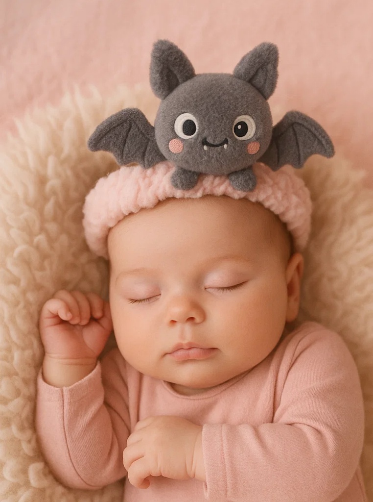 Cinta de Pelo de Peluche Murciélago Gris para Bebés – Estilo Adorable de Halloween