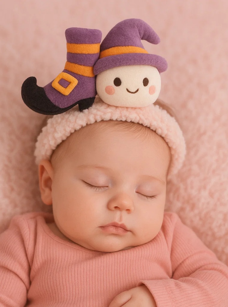 Plüsch-Stirnband für Babys mit Hexenkürbis – Magischer Halloween-Stil