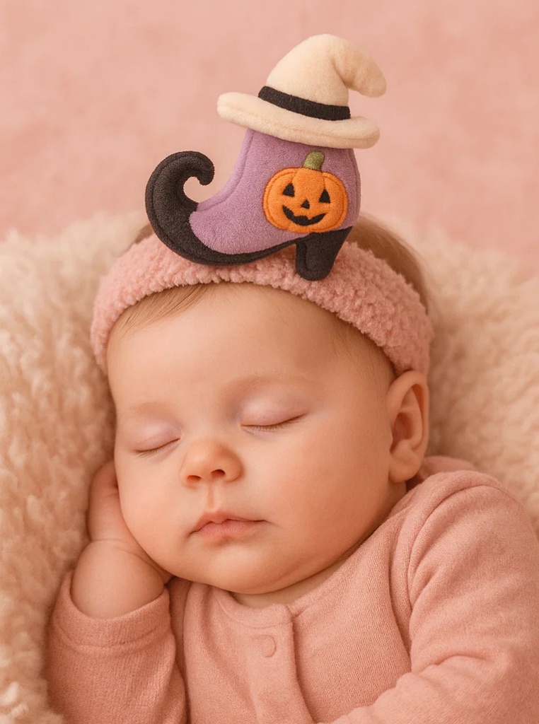 Bandeau en peluche Citrouille de Sorcière pour Bébé – Style Magique d'Halloween