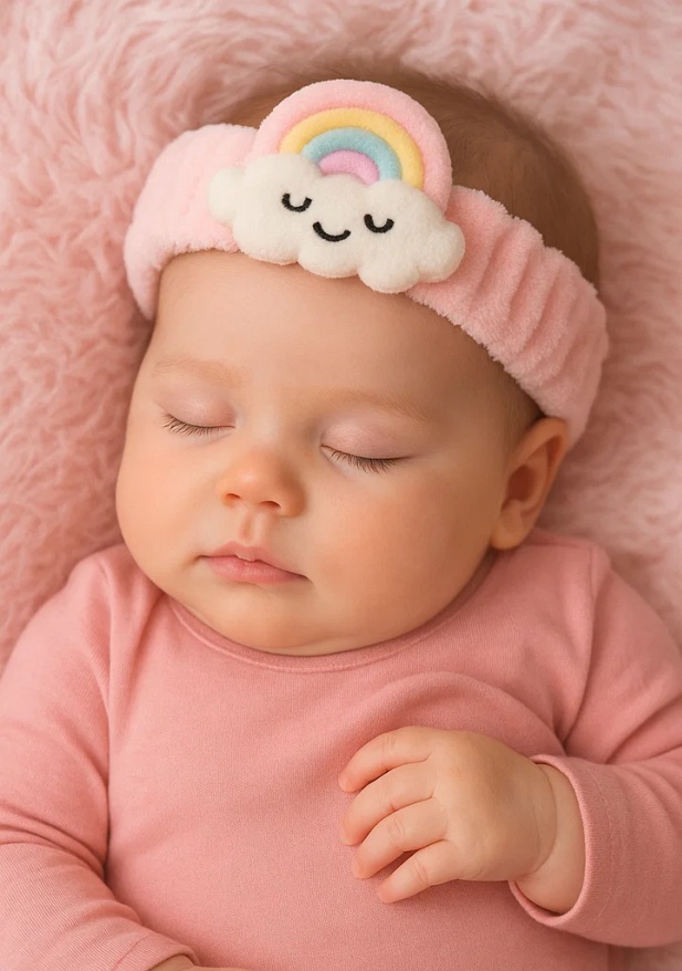 Rainbow Cloud Plush Baby Headband – Soft Pastel Style