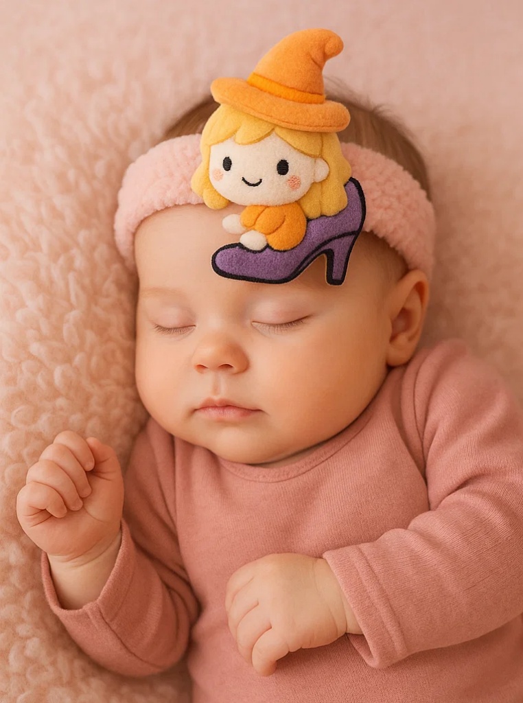 Cinta de Pelo de Peluche Calabaza Bruja para Bebés – Estilo Mágico de Halloween