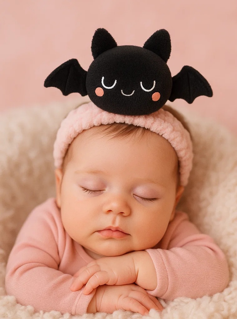 Faixa de Cabelo de Morcego de Pelúcia para Bebês – Estilo Fofo e Assustador de Halloween