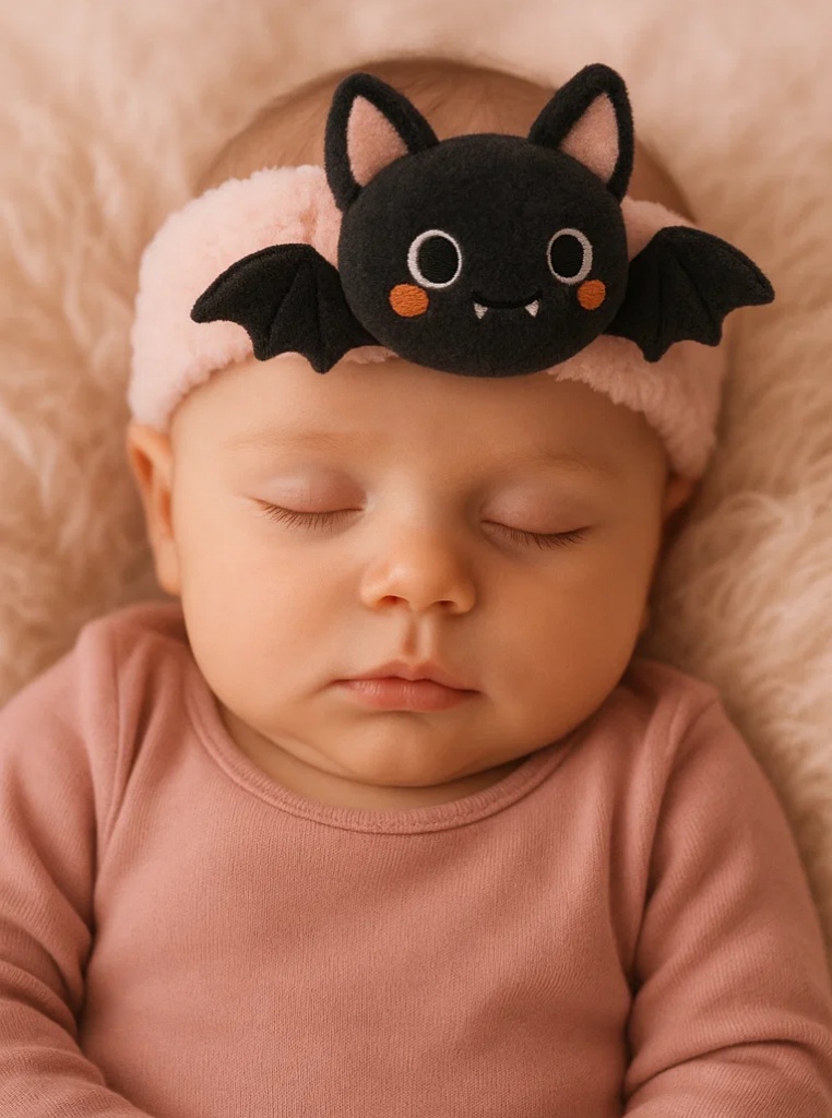 Bentiță de Pluș cu Liliac pentru Bebeluși – Stil Drăguț și Înfricoșător de Halloween