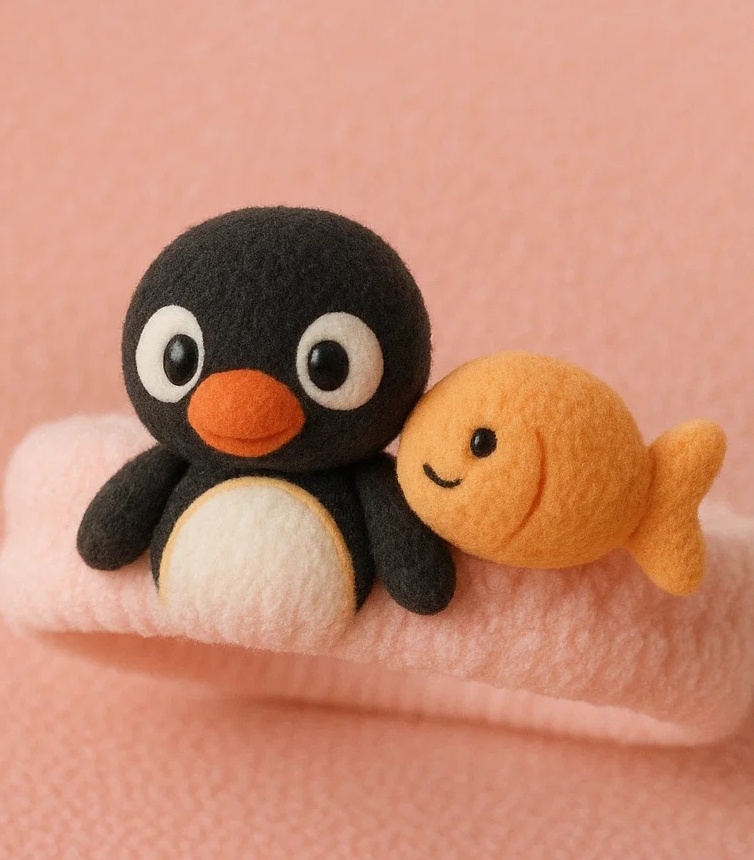 Plush Baby Headband - Penguin with Fish Design
