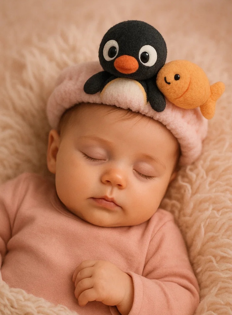 Plush Baby Headband - Penguin with Fish Design