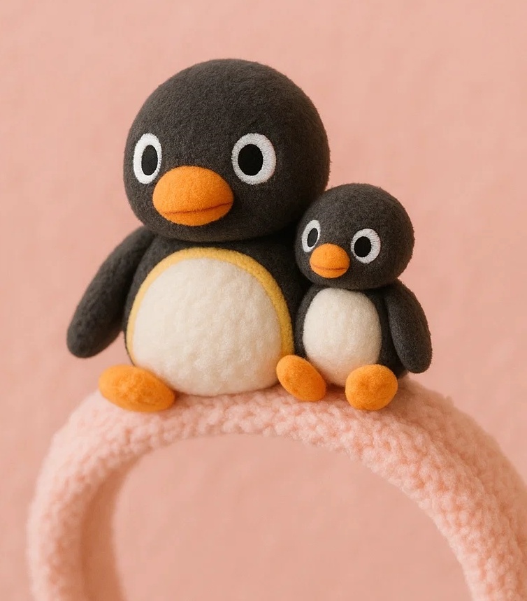 Plüsch-Baby-Stirnband – Pinguin mit Fisch
