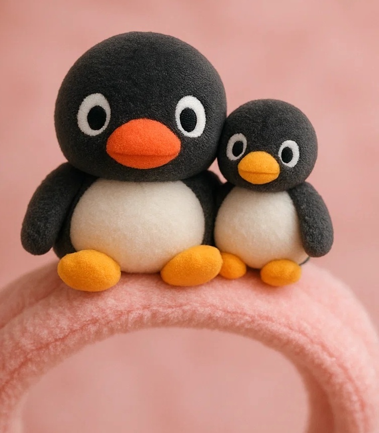 Bentiță de pluș pentru bebeluși – Pinguin cu pește