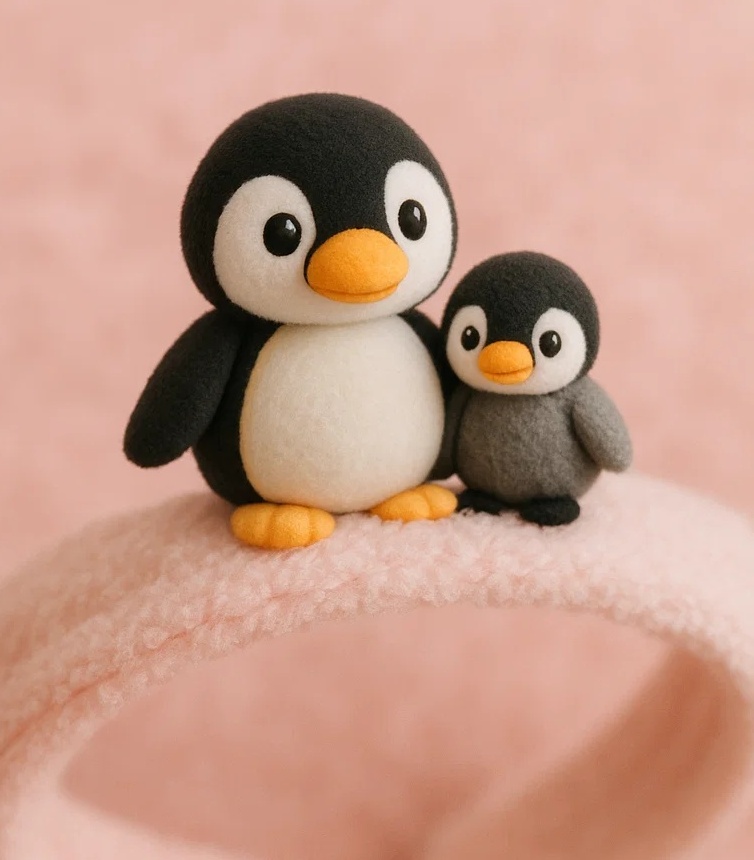 Cinta para el cabello de felpa para bebé – Pingüino con pez