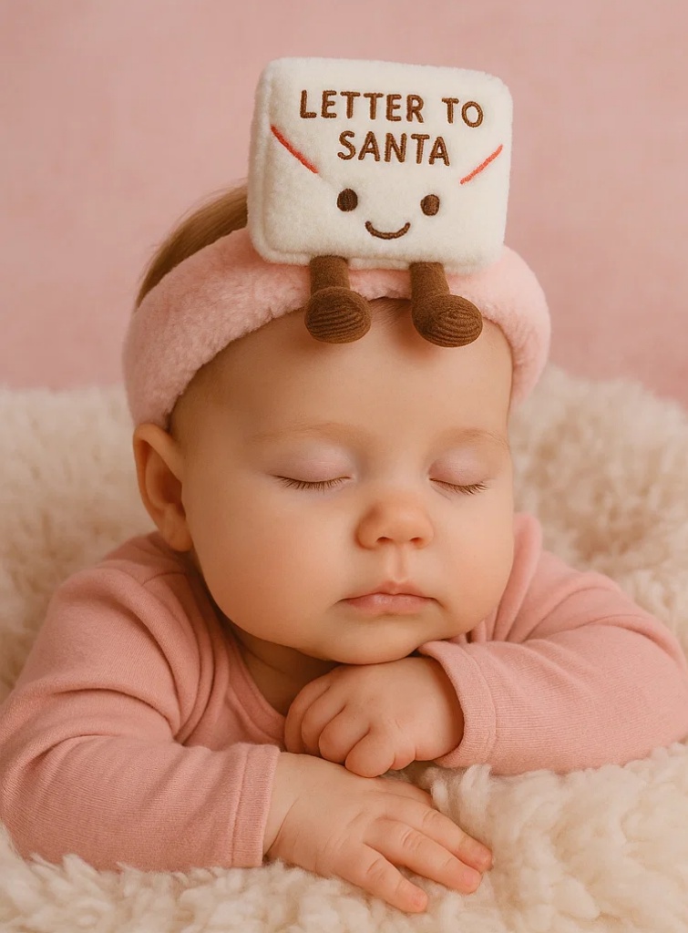 Plush Baby Headband - Letter to Santa Design