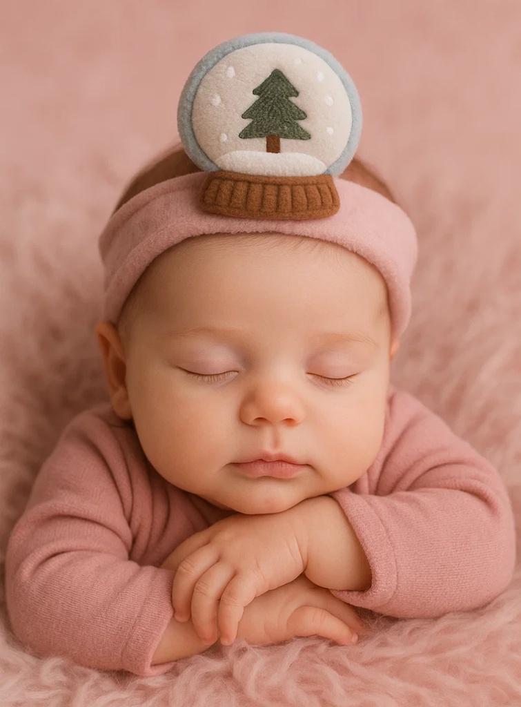 Plush Baby Headband - Christmas Tree Snow Globe Design