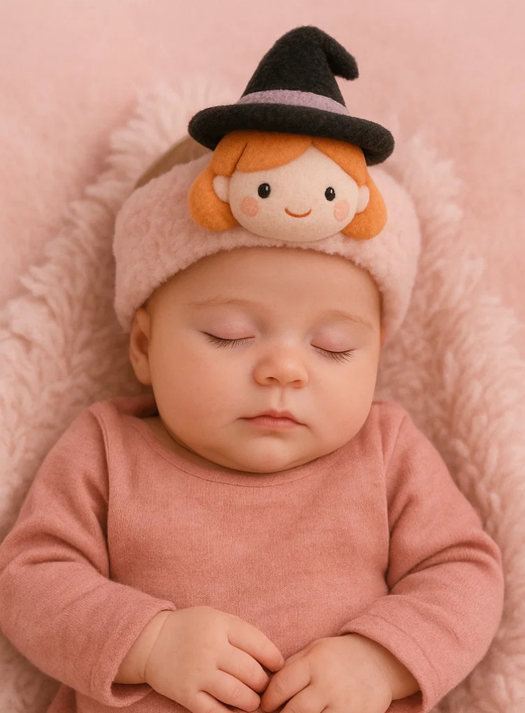 Cute Baby Witch Headband with Soft Plush Hat and Red Hair
