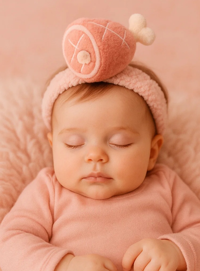Cute Baby Headband with Plush Ham Meat Design