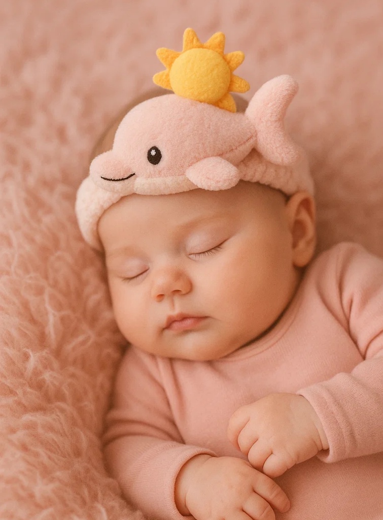 Adorable Baby Headband with Dolphin and Sun Plush