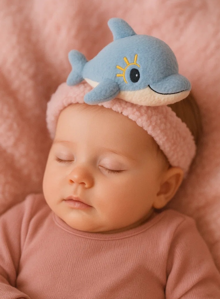 Niedliches Baby-Stirnband mit Delfin- und Sonnenplüsch