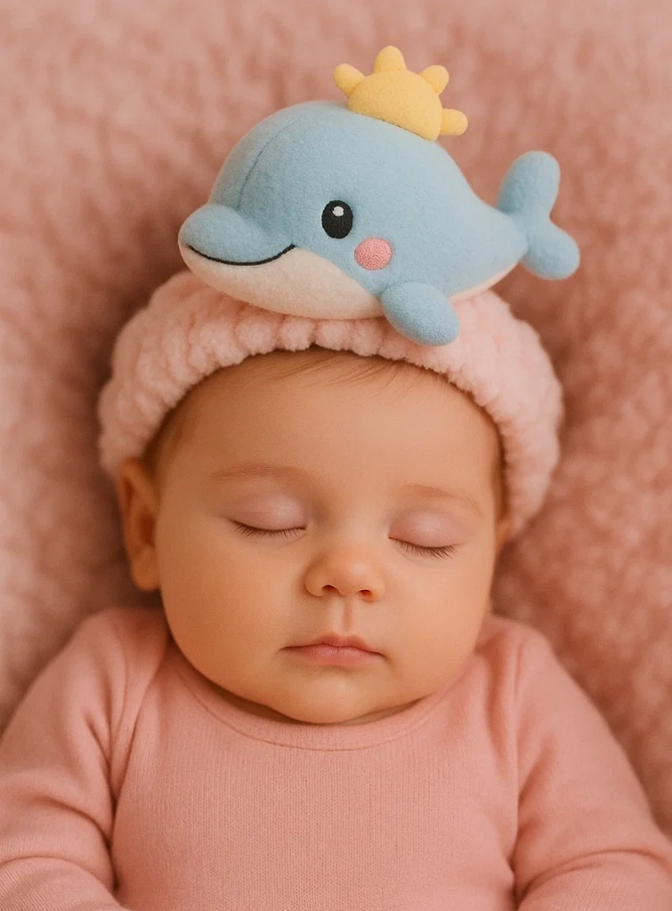Diadema adorable para bebé con peluches de delfín y sol