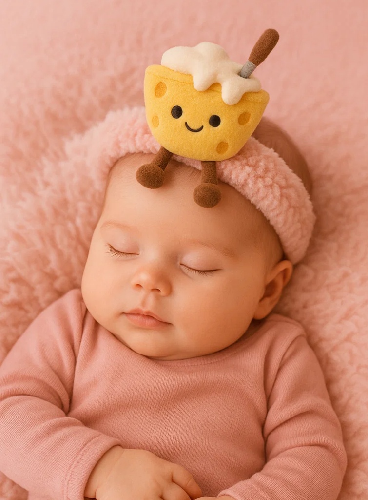 Bandeau en polaire pour bébé avec peluche pot de crème souriant