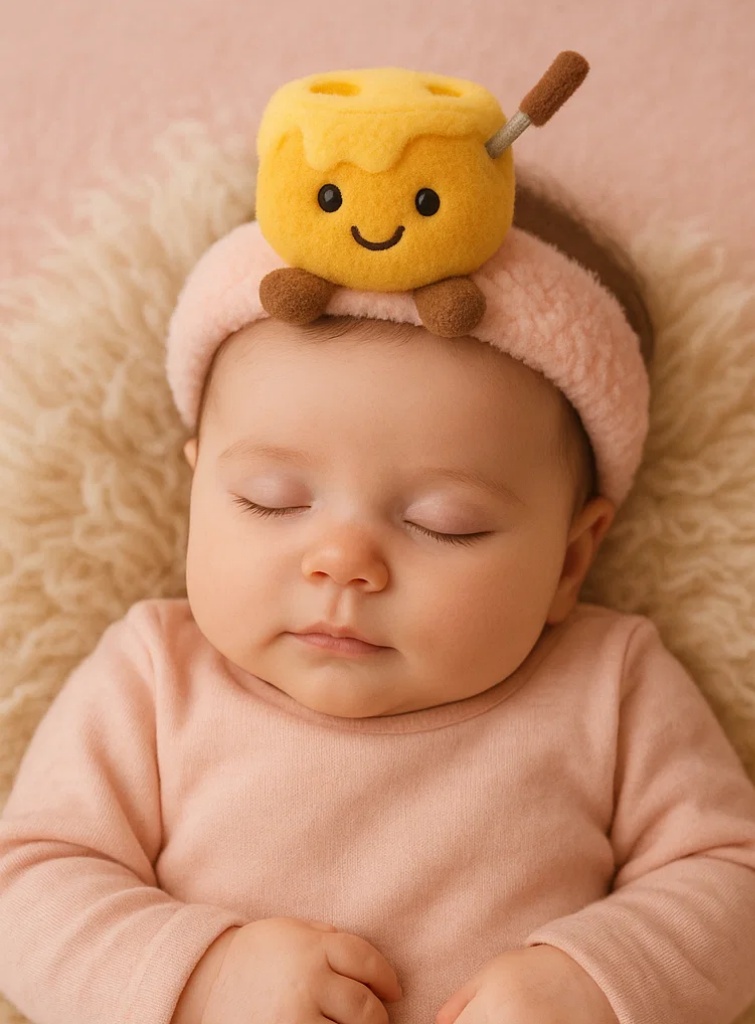 Cute Baby Fleece Headband with Smiling Cream Pot Plush