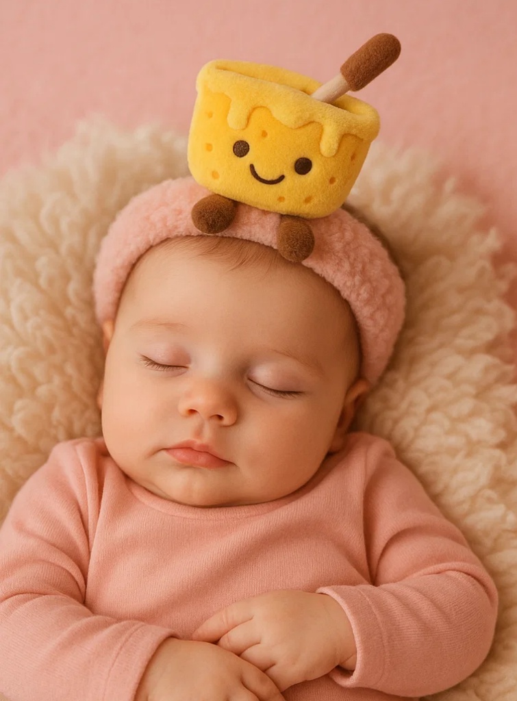 Faixa de cabeça de lã fofinha para bebê com pelúcia de pote de creme sorridente