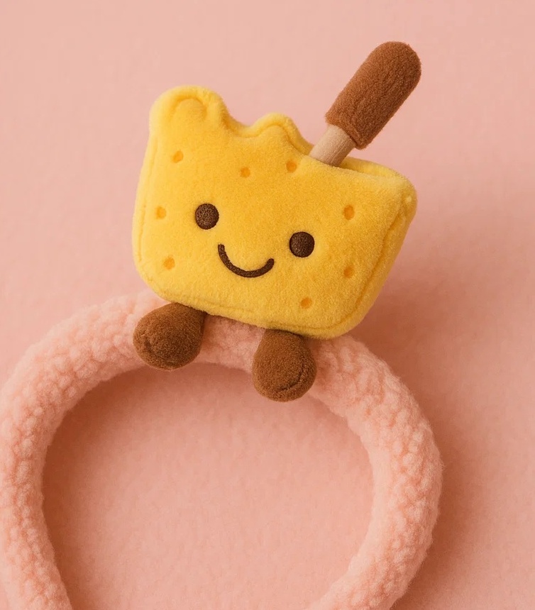 Faixa de cabeça de lã fofinha para bebê com pelúcia de pote de creme sorridente