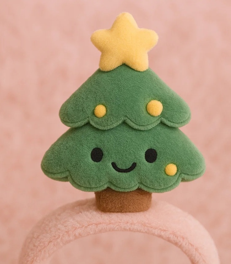 クリスマスツリーのぬいぐるみ付きかわいいベビーフリースヘアバンド