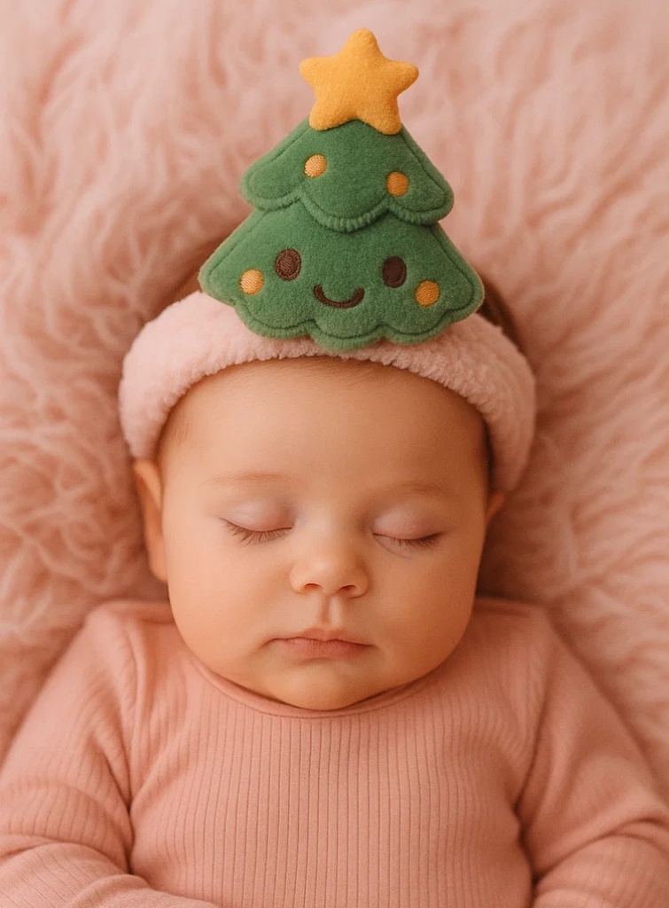 クリスマスツリーのぬいぐるみ付きかわいいベビーフリースヘアバンド