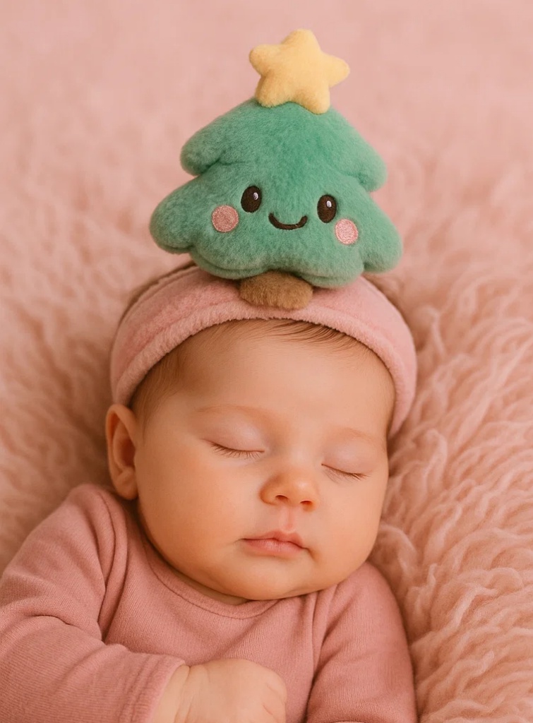 Bandeau bébé en polaire avec sapin de Noël en peluche