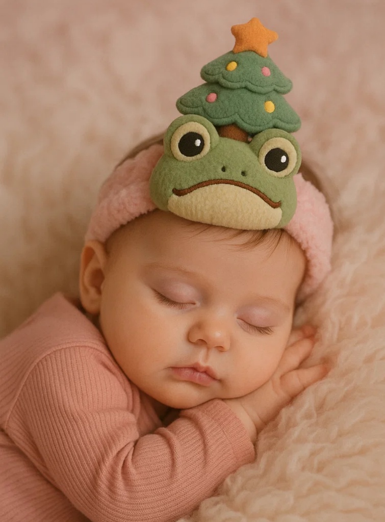 Niedliches Baby-Stirnband aus Fleece mit Weihnachtsbaum-Plüsch