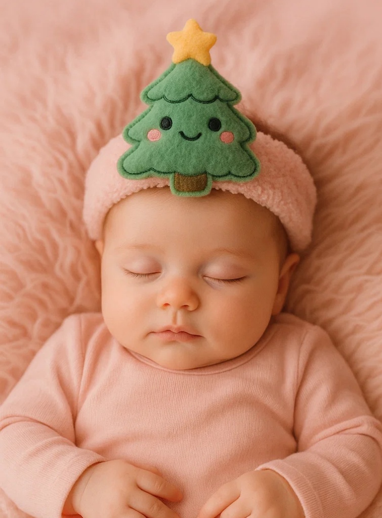 Adorável faixa de cabeça de bebê em fleece com pelúcia de árvore de Natal