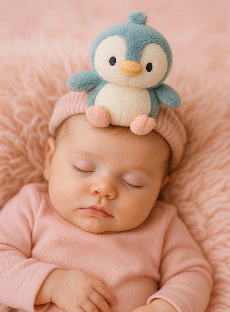 Plush Baby Headband - Blue Penguin Design