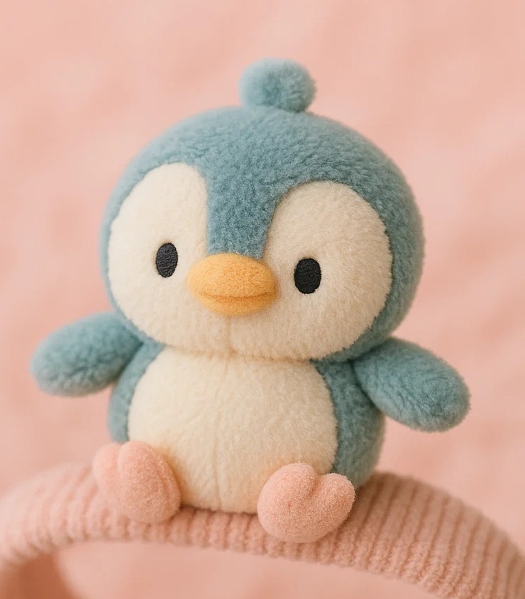 Plush Baby Headband - Blue Penguin Design