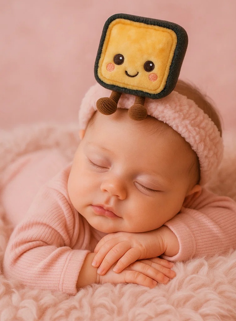 Tiara de pelúcia para bebê – Biscoito fofo