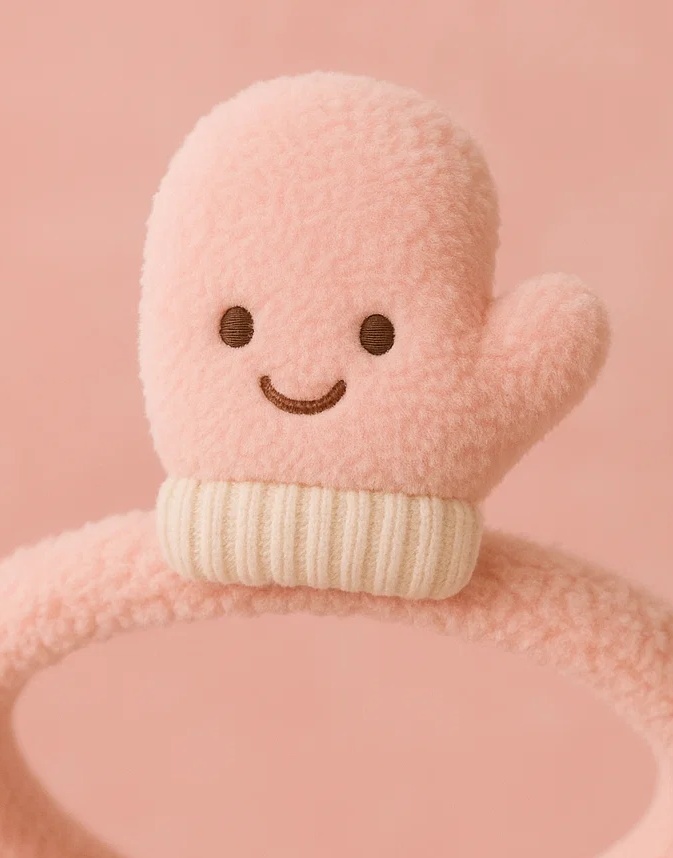 Bentiță de bebeluș cu mănușă zâmbitoare din pluș - Accesoriu călduros și adorabil pentru sugari