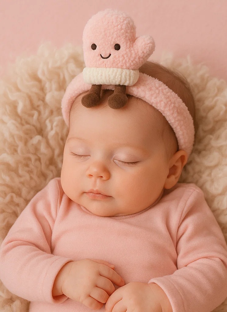 Diadema de bebé con guante sonriente de peluche - Accesorio acogedor y adorable para recién nacidos