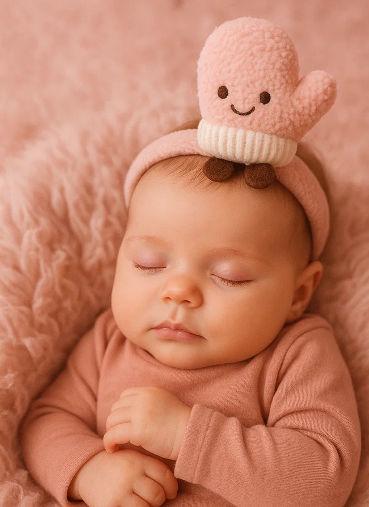 Faixa de cabelo de bebê com luva sorridente de pelúcia - Acessório aconchegante e adorável para recém-nascido