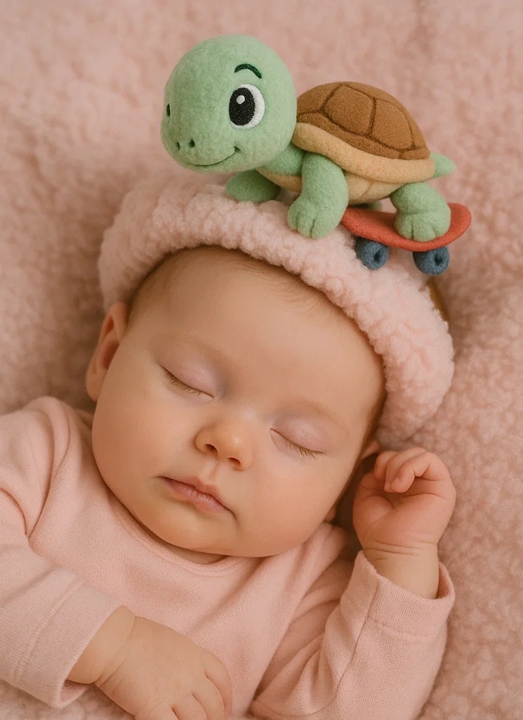 Skateboarding Turtle Plush Baby Headband - Soft & Playful Infant Accessory