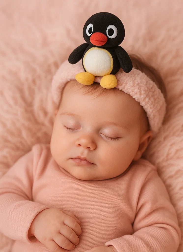 Penguin Plush Baby Headband - Soft Cartoon Accessory for Newborns