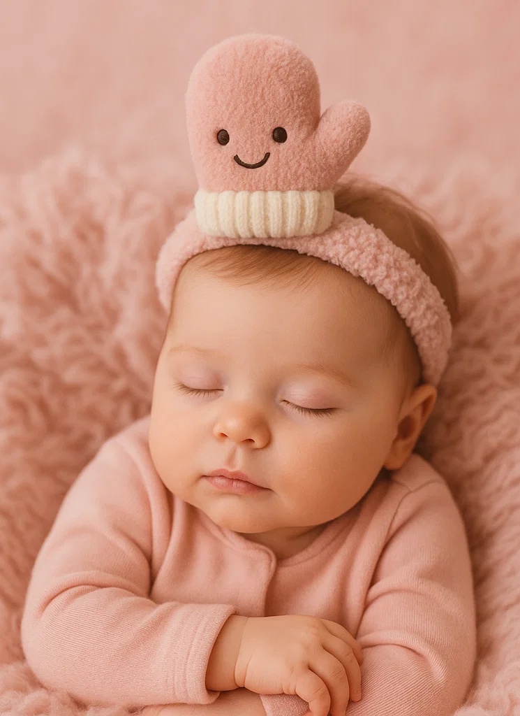 Smiley Glove Plush Baby Headband - Cozy & Adorable Infant Hairband