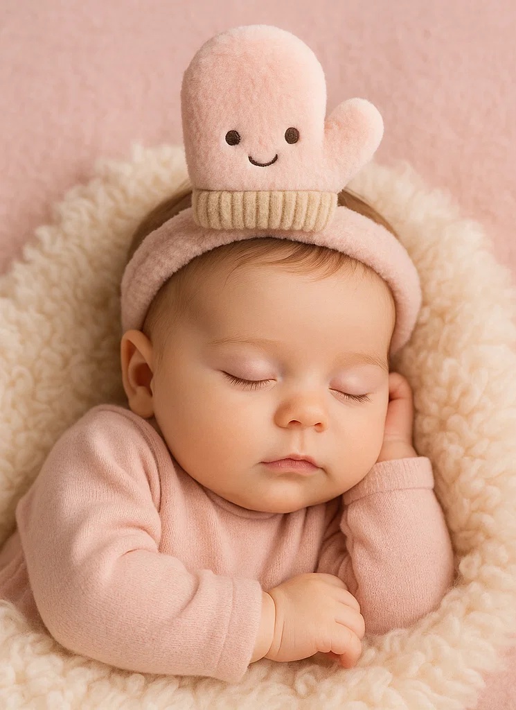 Plüsch-Stirnband mit lächelndem Handschuh – Kuscheliges und niedliches Haarband für Babys